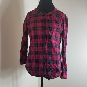 Love On Tap Red Plaid Long Sleeve Lace Back Blouse